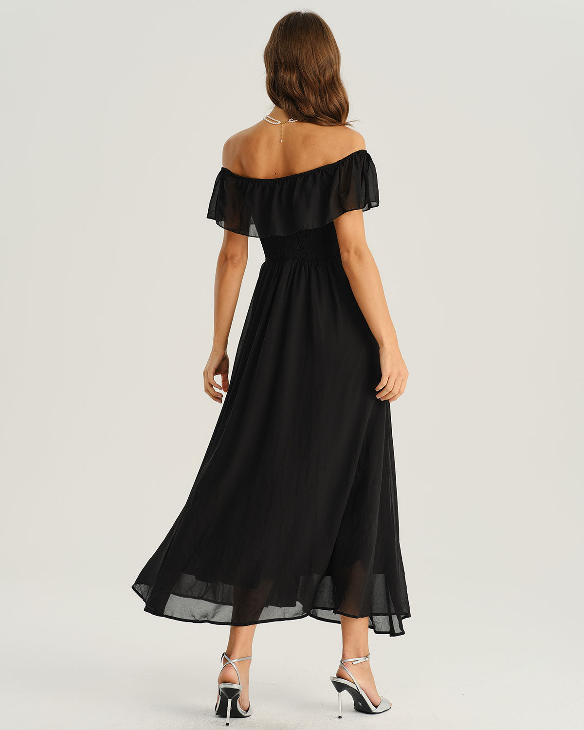 Siyah Off The Shoulder A Kesim Maxi Elbise