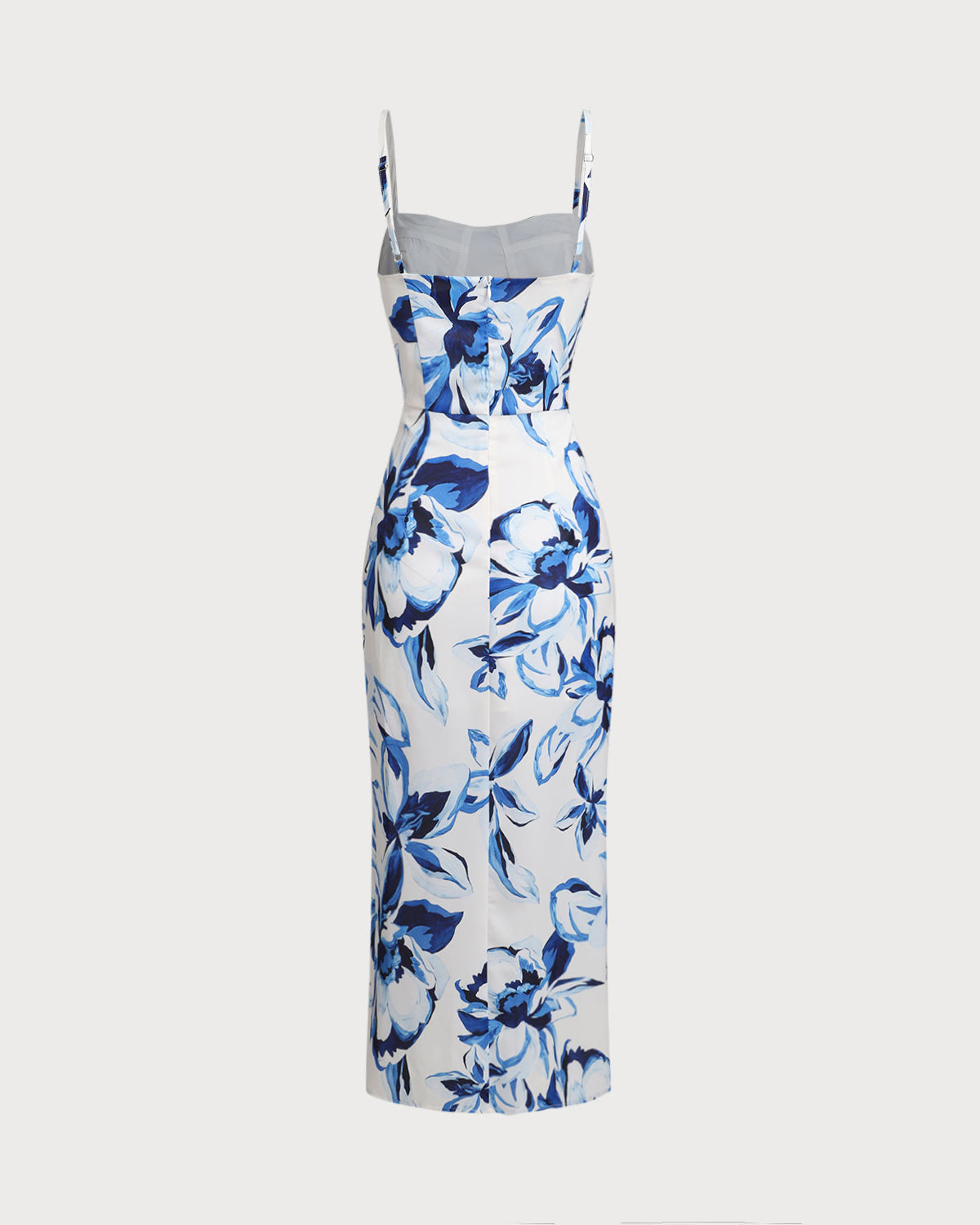 Mavi Çiçek Desenli Bohemian Slip Maxi Elbise