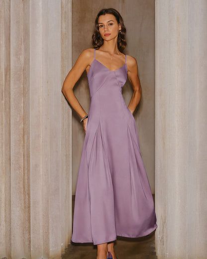 Mor Saten Slip Maxi Elbise
