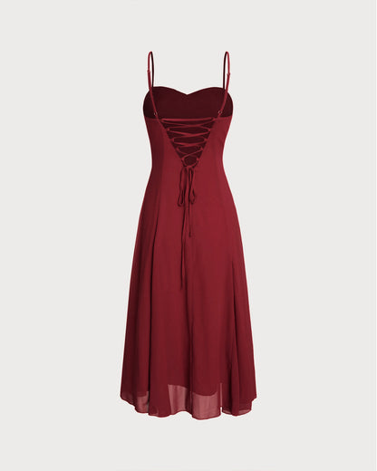 Kırmızı A Kesim Corset Slip Midi Elbise