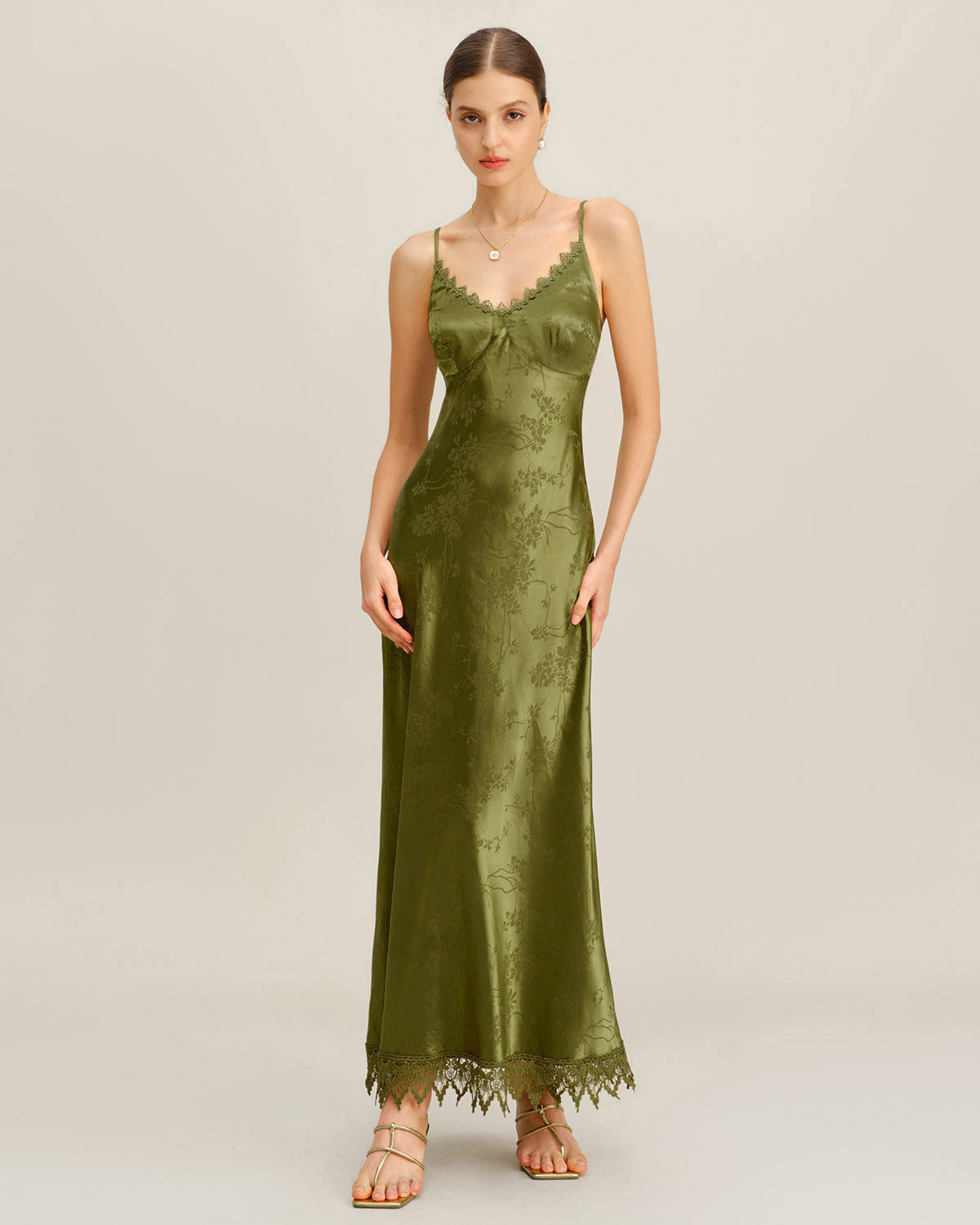 Yeşil Jakarlı Corset Slip Maxi Elbise