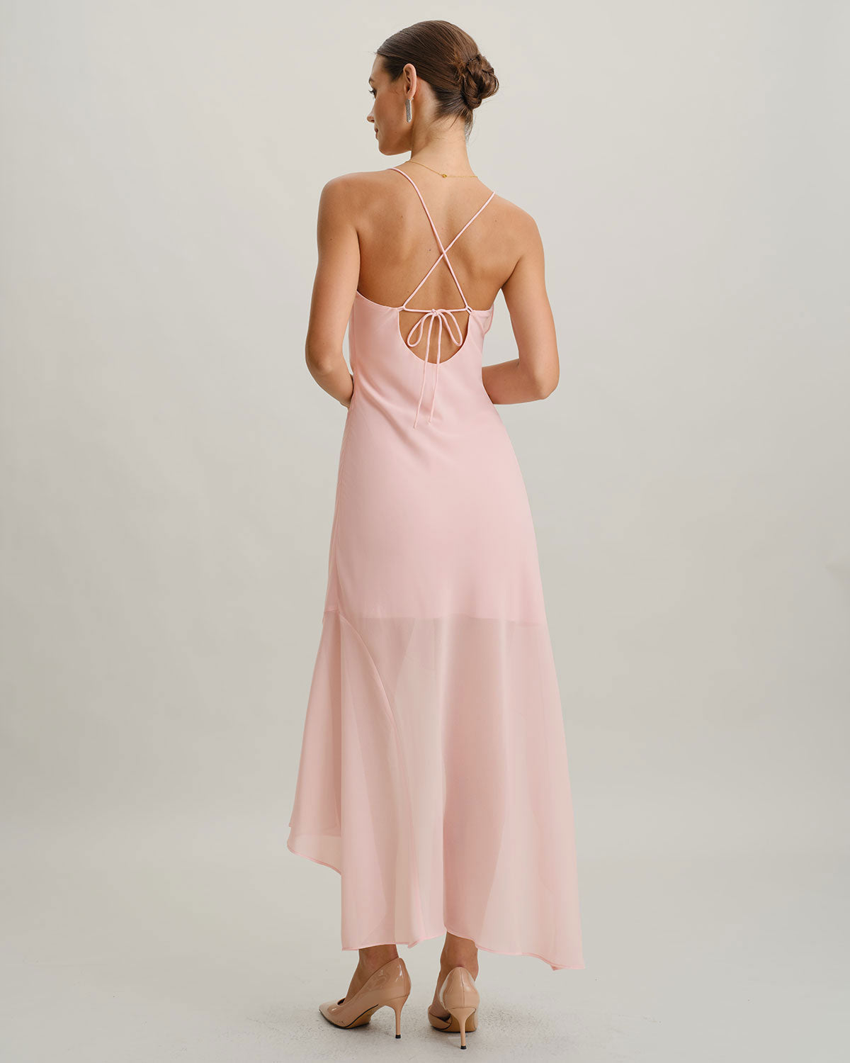 Pembe Şifon A Kesim Slip Midi Elbise