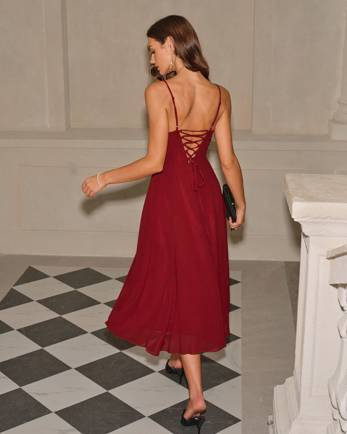 Kırmızı A Kesim Corset Slip Midi Elbise