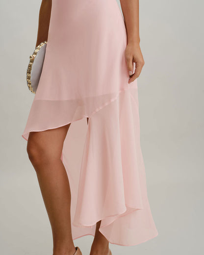 Pembe Şifon A Kesim Slip Midi Elbise