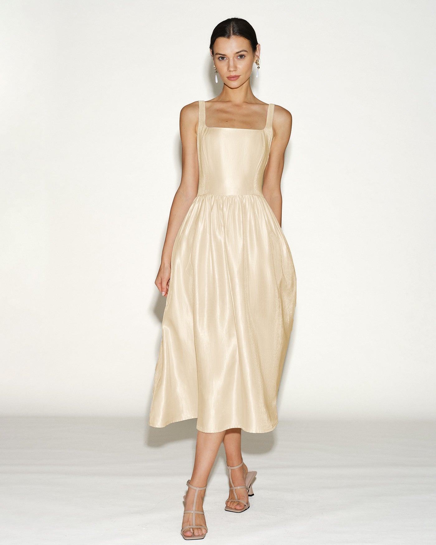Kayısı Fermuarlı Slip Midi Elbise
