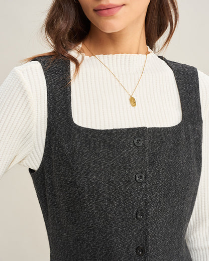 Gri Tweed Kolsuz Midi Elbise
