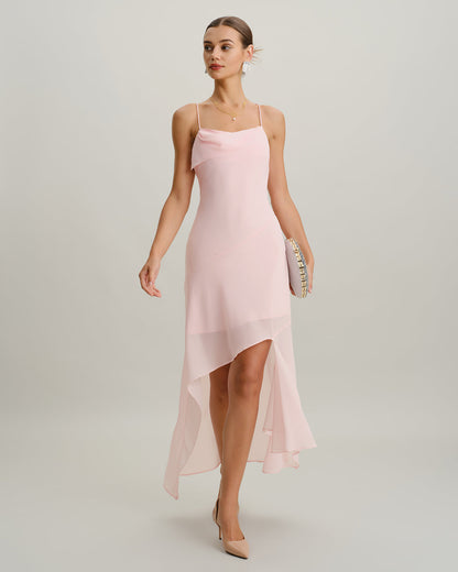 Pembe Şifon A Kesim Slip Midi Elbise
