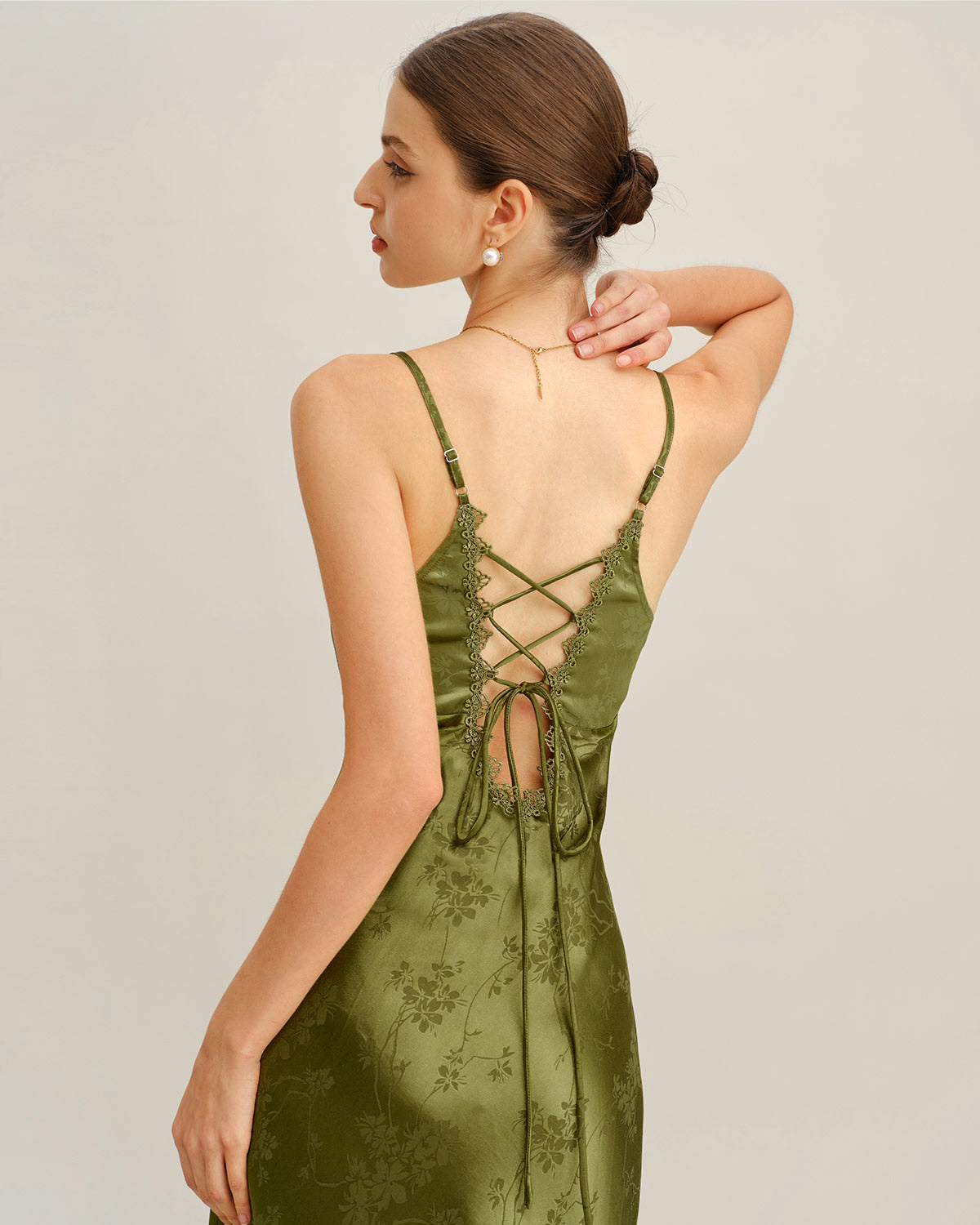 Yeşil Jakarlı Corset Slip Maxi Elbise