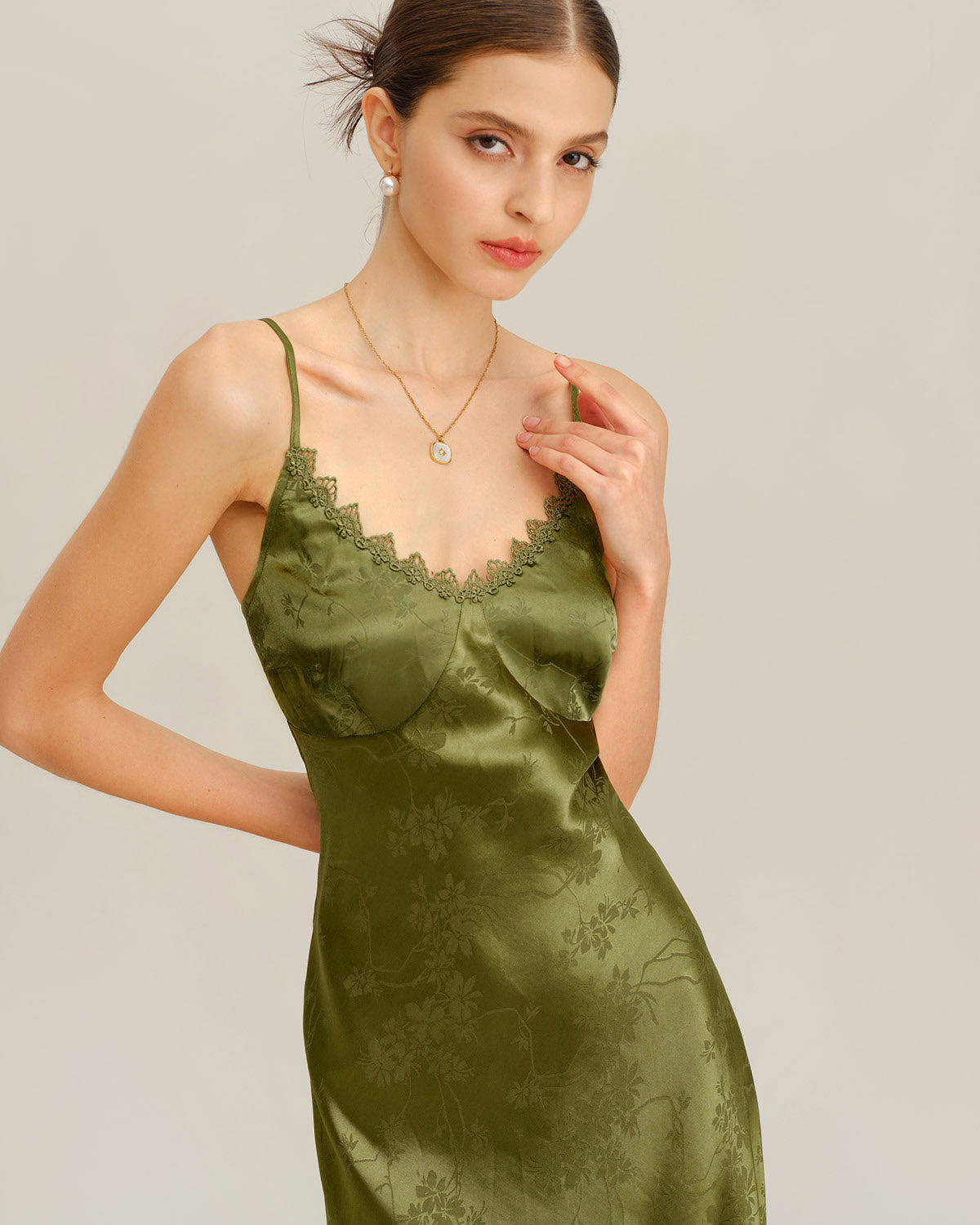 Yeşil Jakarlı Corset Slip Maxi Elbise