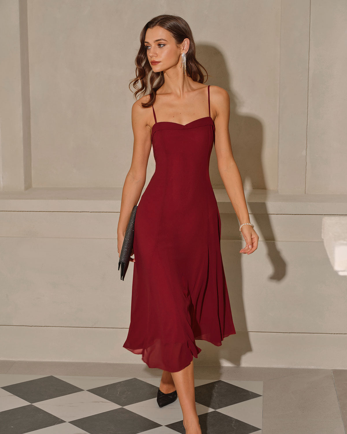 Kırmızı A Kesim Corset Slip Midi Elbise