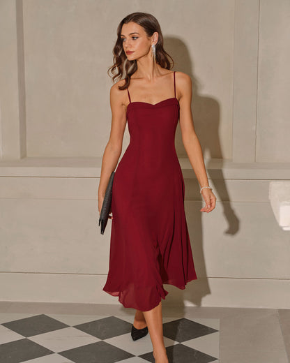 Kırmızı A Kesim Corset Slip Midi Elbise