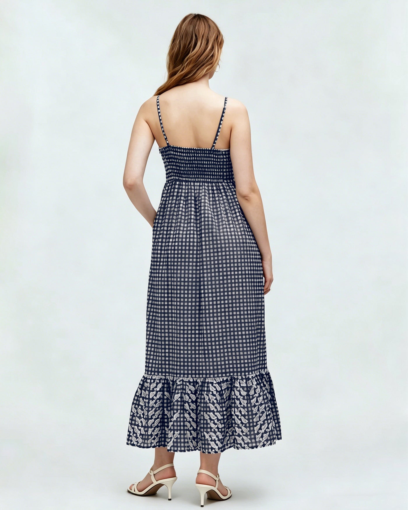 Siyah Ekoseli Slip Midi Elbise