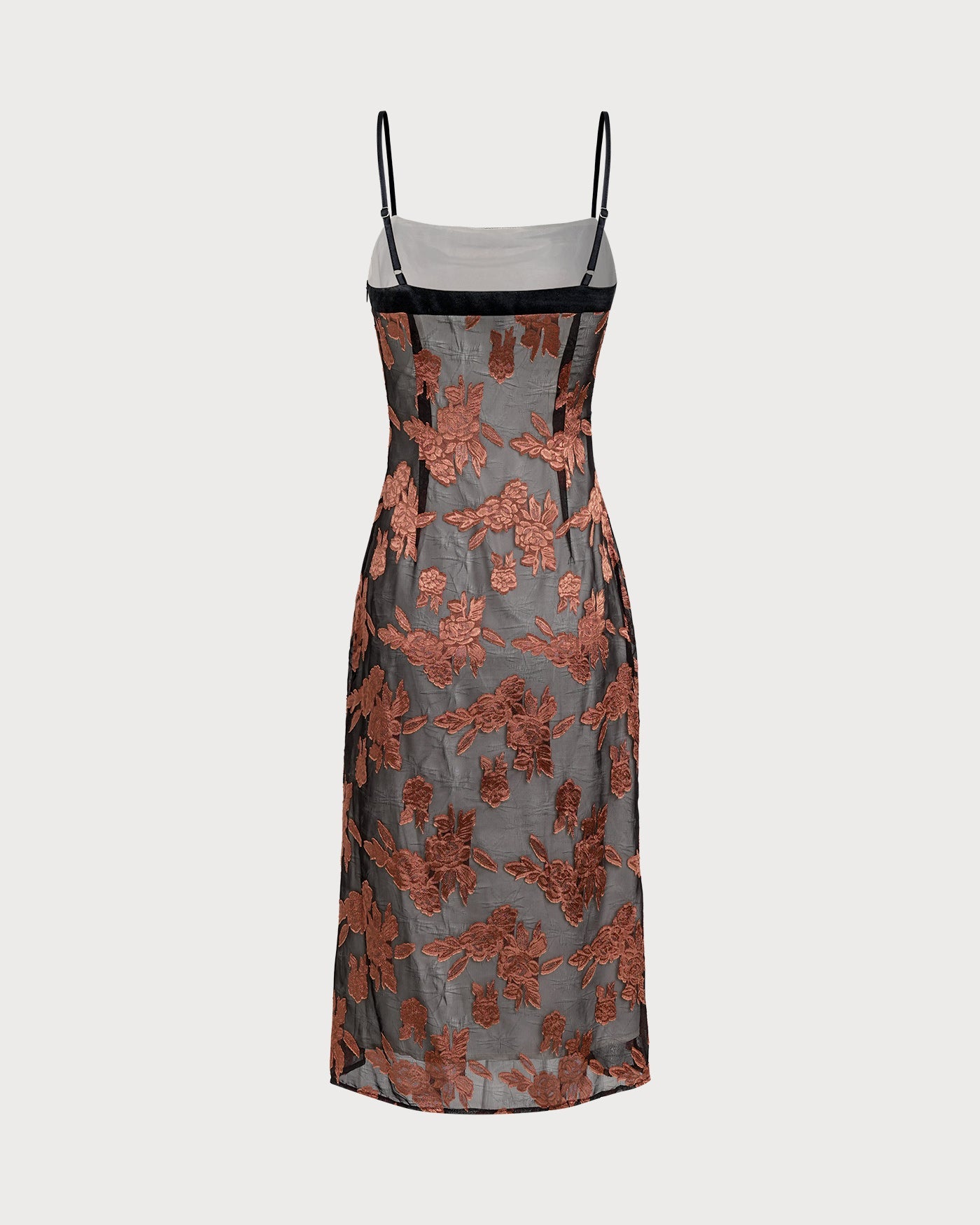 Karamel Çiçek Desenli Slip Midi Elbise