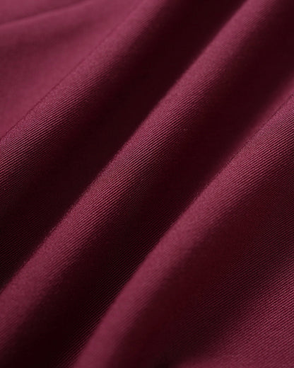 Bordo Kare Yaka Düğmeli Midi Elbise