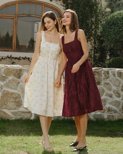 Sarı Çiçek Desenli Büzgülü Midi Elbise