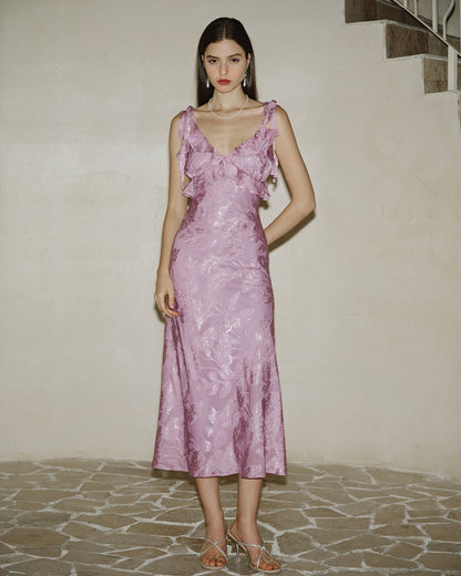 Mor Jakarlı Slip Maxi Elbise