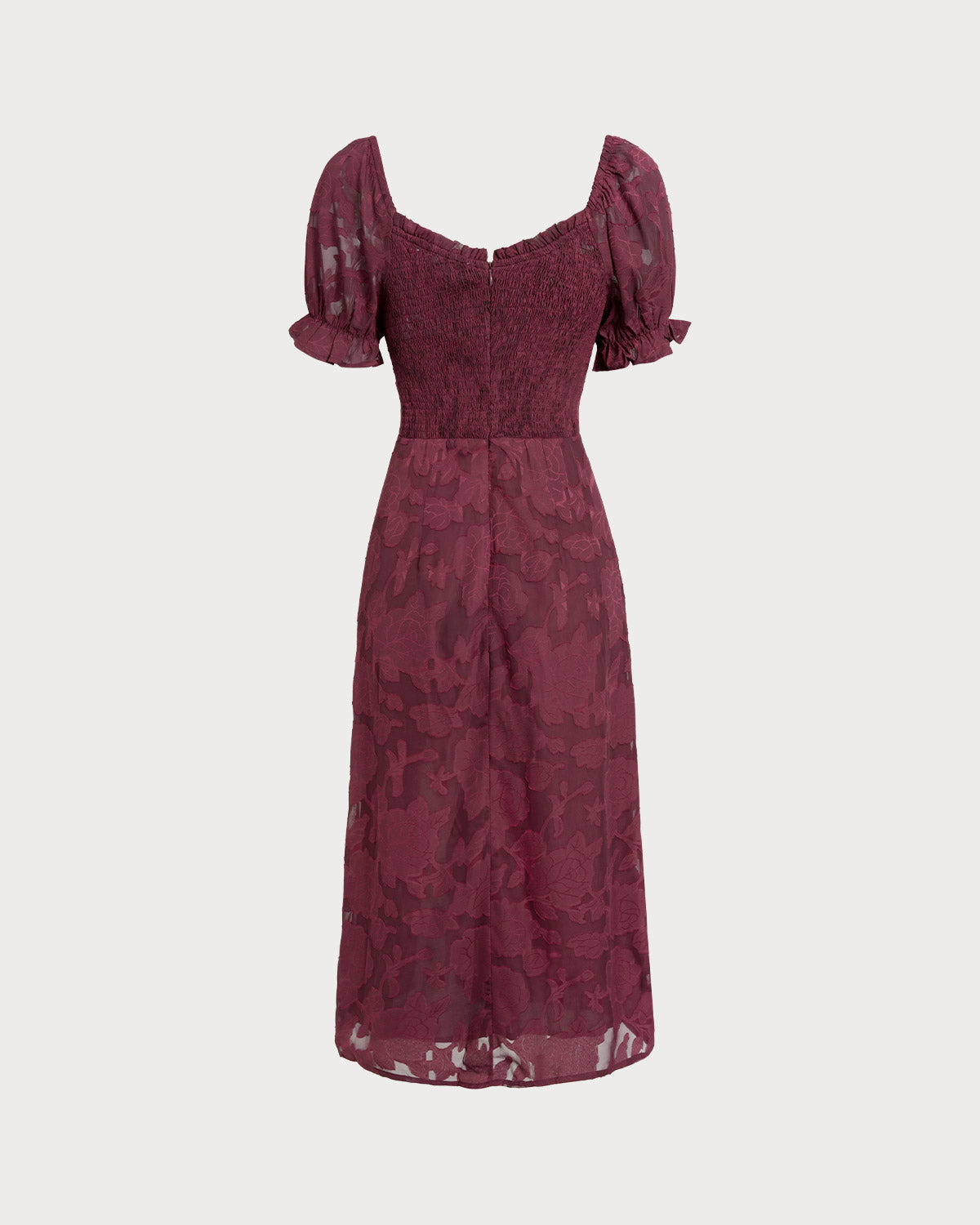 Bordo Jakarlı Yırtmaçlı Midi Elbise