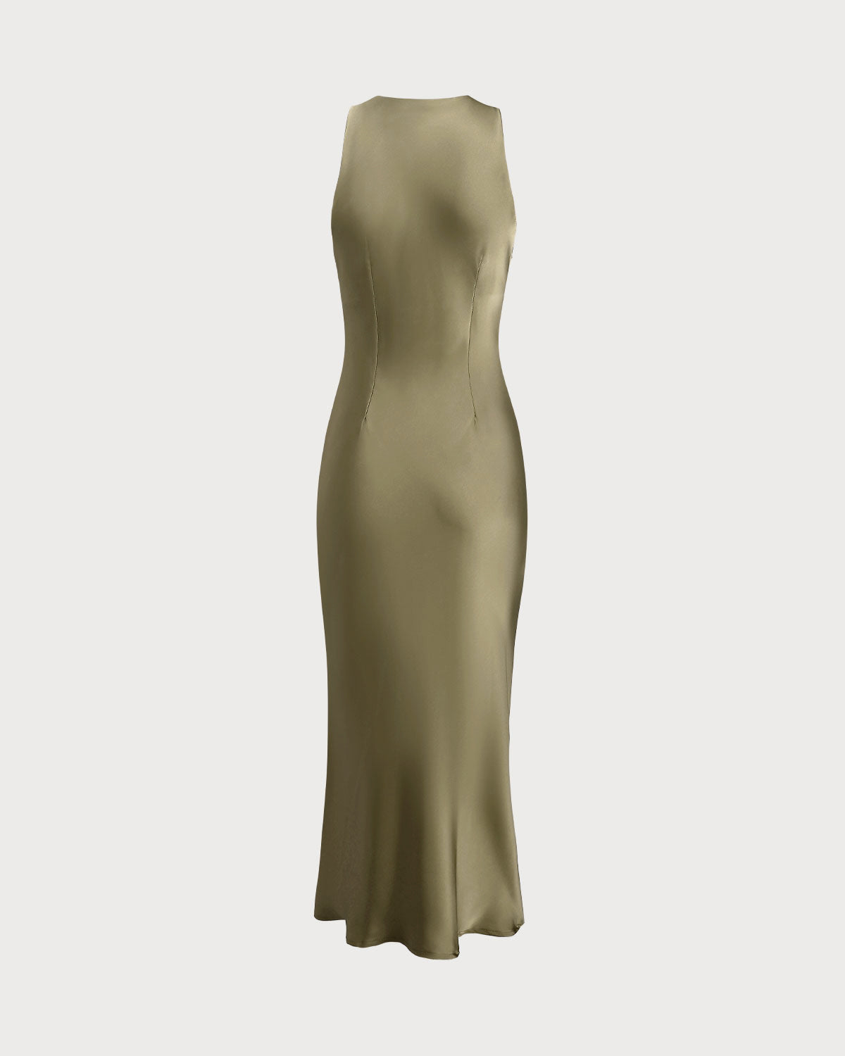 Yeşil Saten Kayık Yaka Slip Midi Elbise