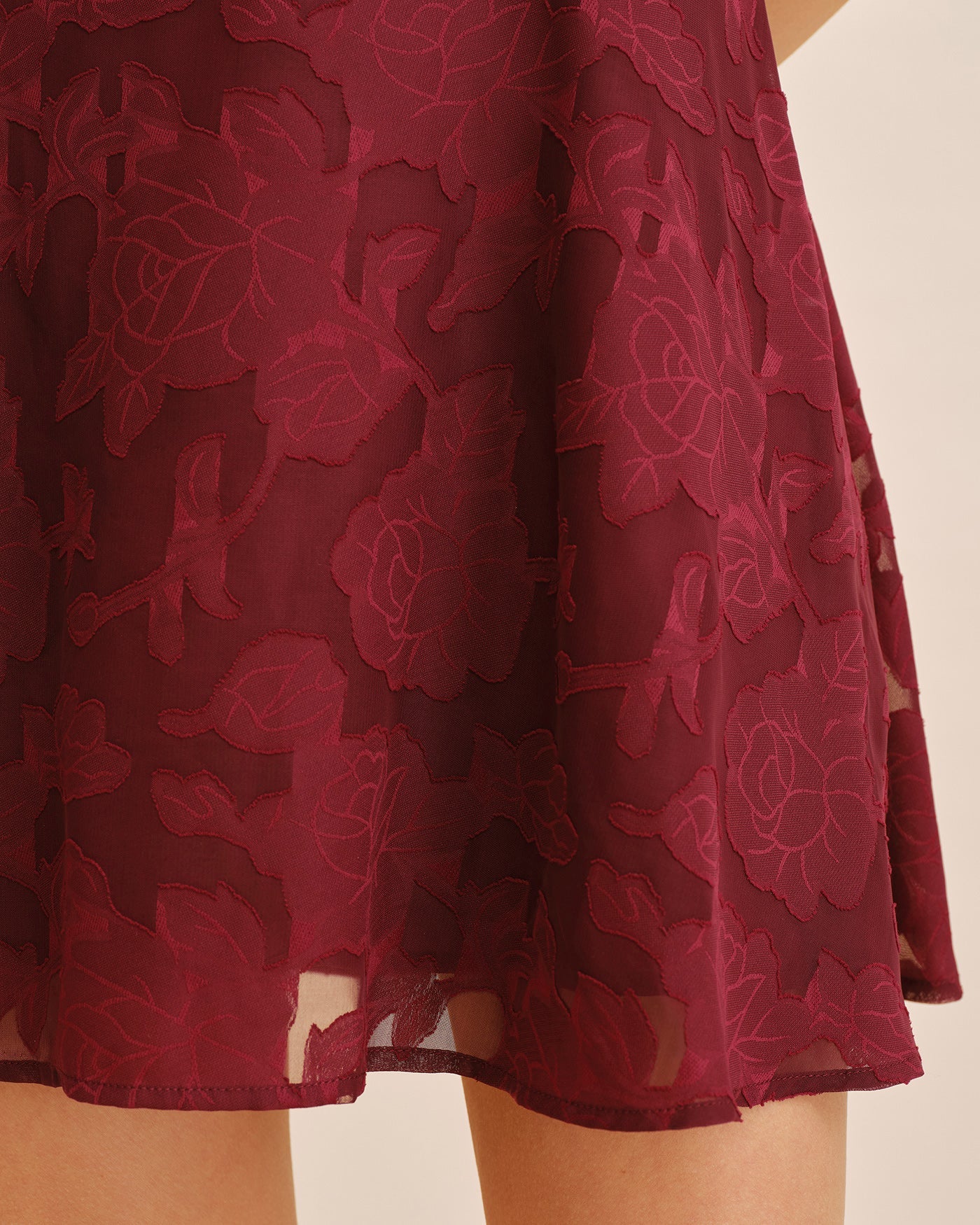 Bordo Kare Yaka Jakarlı Mini Elbise