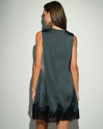Yeşil Kolsuz Dantelli Tunik Mini Elbise