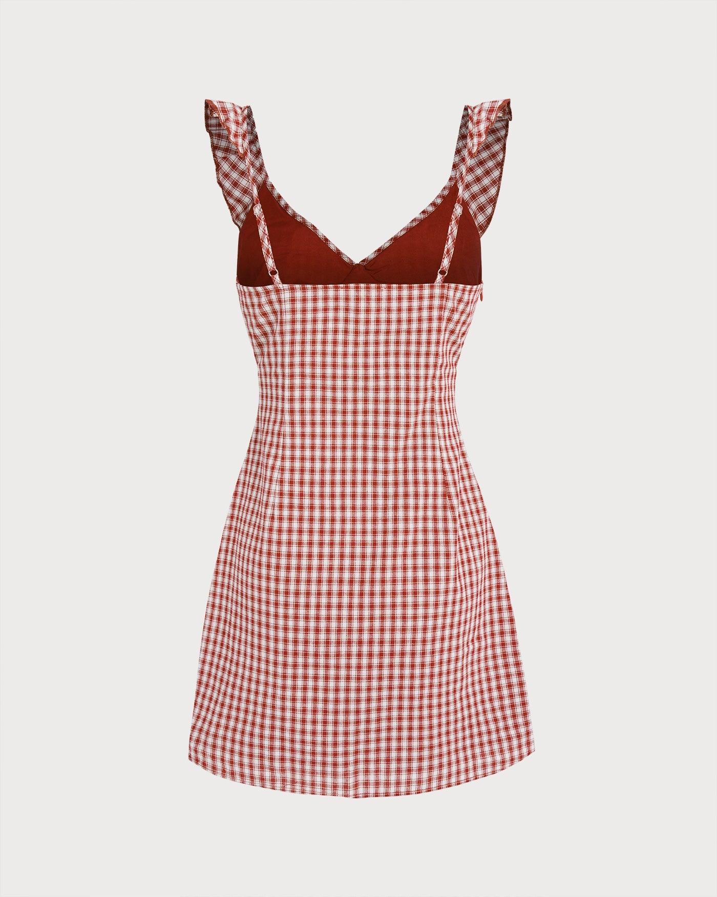 Kırmızı V Yaka Ekoseli Slip Mini Elbise
