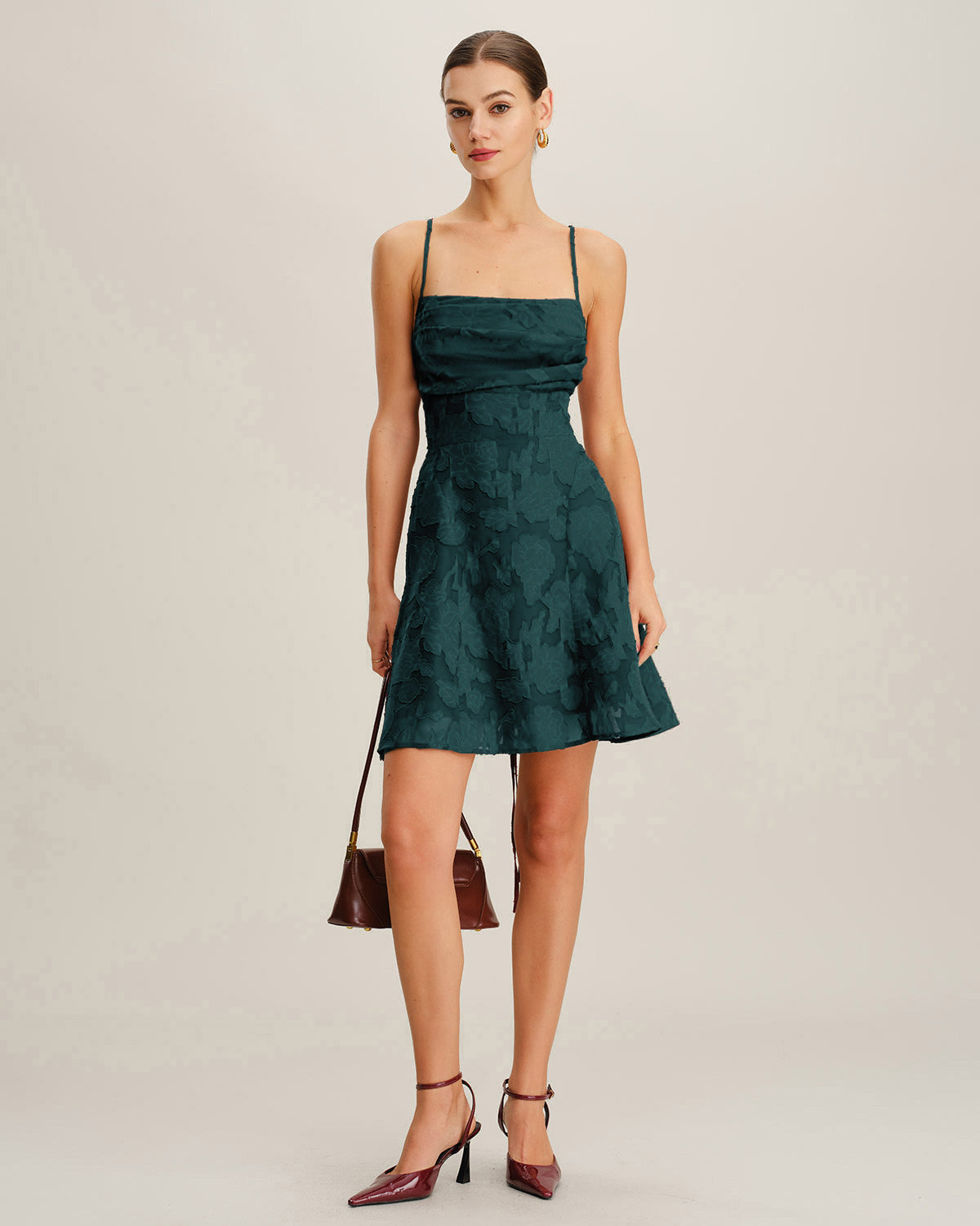 Yeşil Jakarlı Slip Mini Elbise