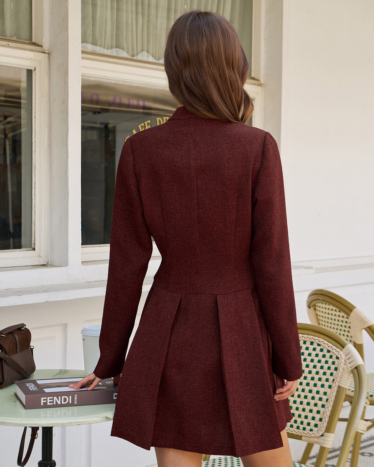Bordo Pileli Düğmeli Mini Elbise