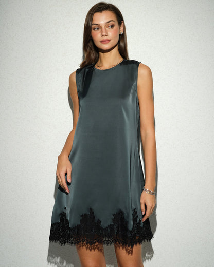 Yeşil Kolsuz Dantelli Tunik Mini Elbise