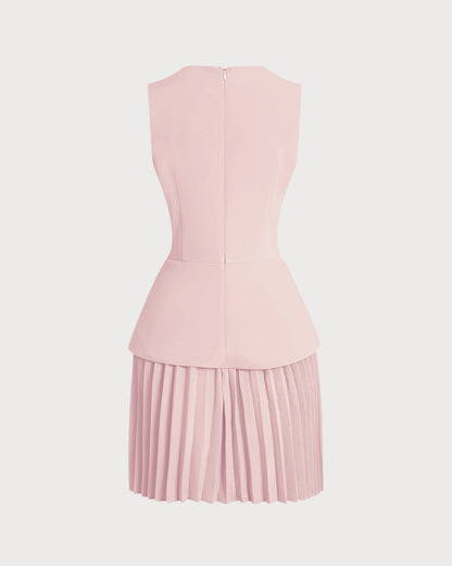 Pembe Yuvarlak Yaka Skater Mini Elbise