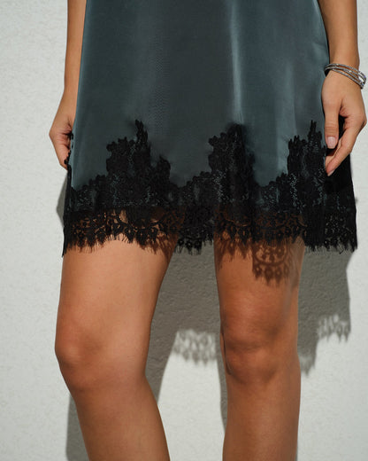 Yeşil Kolsuz Dantelli Tunik Mini Elbise