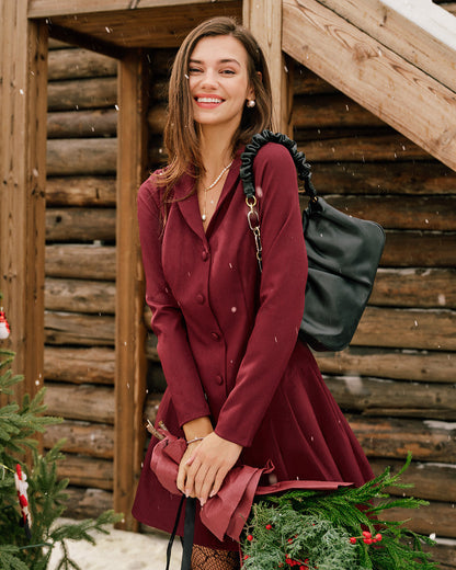Bordo Düğmeli A Kesim Mini Elbise