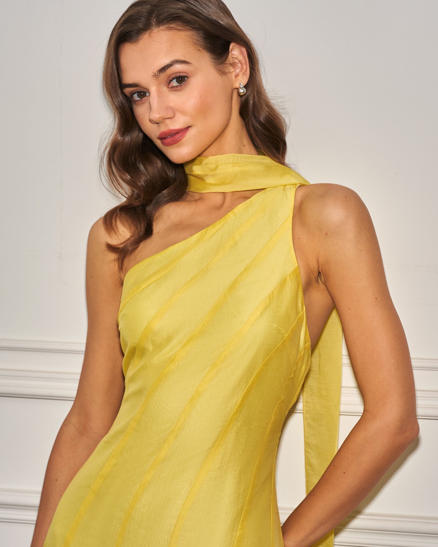 Sarı One Shoulder Mini Elbise