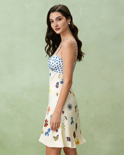 Kayısı Çiçek Desenli A Kesim Slip Mini Elbise