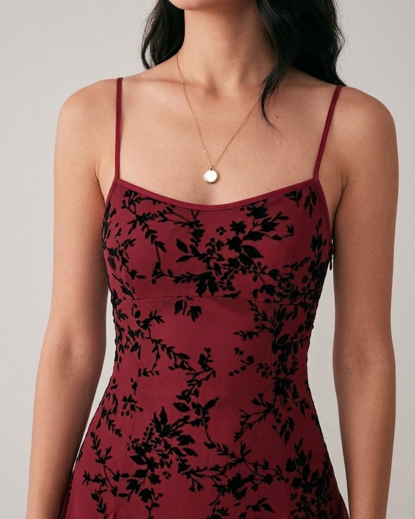 Bordo Çiçek Desenli Mini Elbise