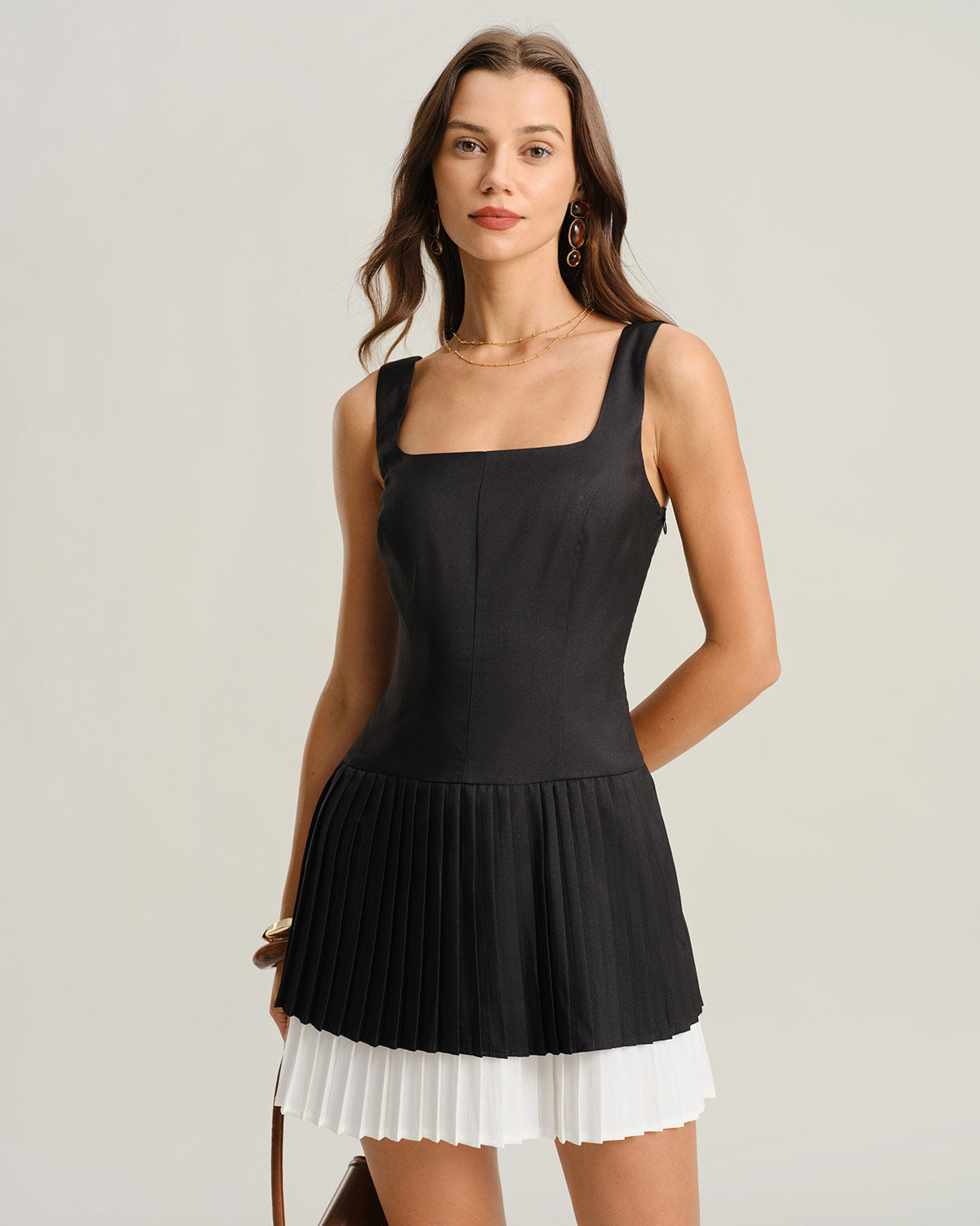Siyah Kontrast A Kesim Slip Mini Elbise