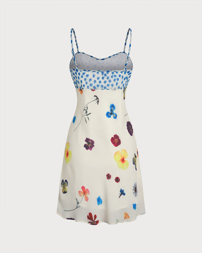 Kayısı Çiçek Desenli A Kesim Slip Mini Elbise