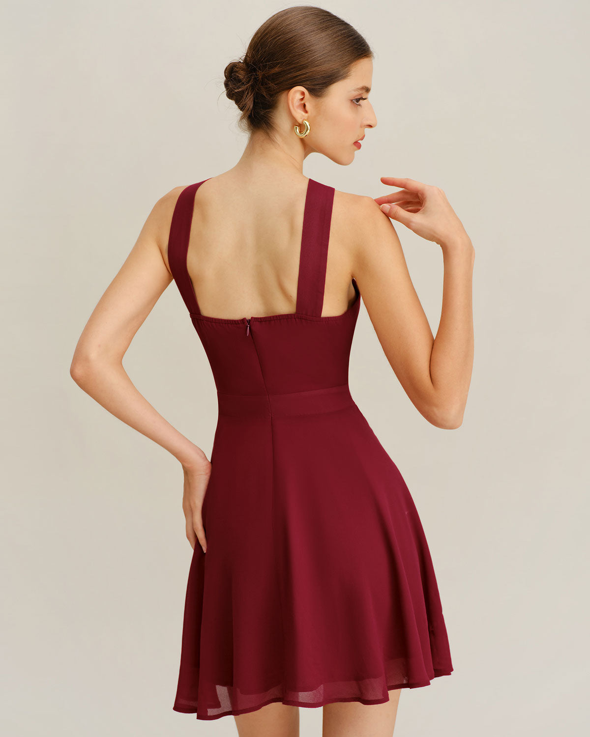 Bordo Şifon A Kesim Kolsuz Mini Elbise