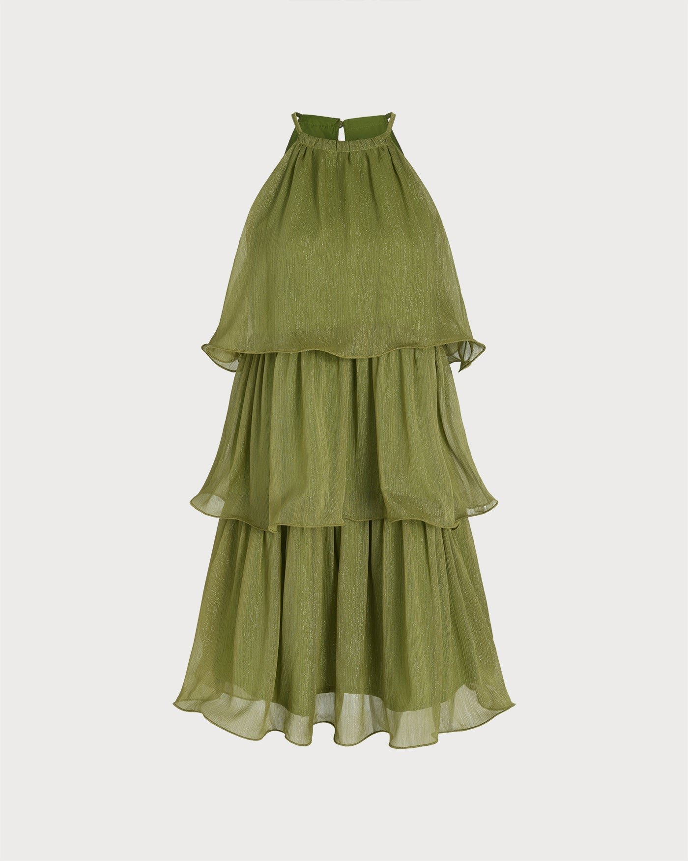Yeşil Yuvarlak Yaka Flowy Mini Elbise