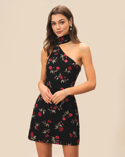 Siyah Jakarlı One Shoulder Mini Elbise