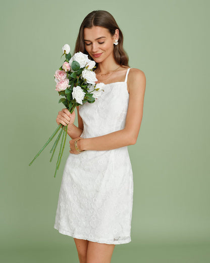 Beyaz Dokulu Slip Mini Elbise