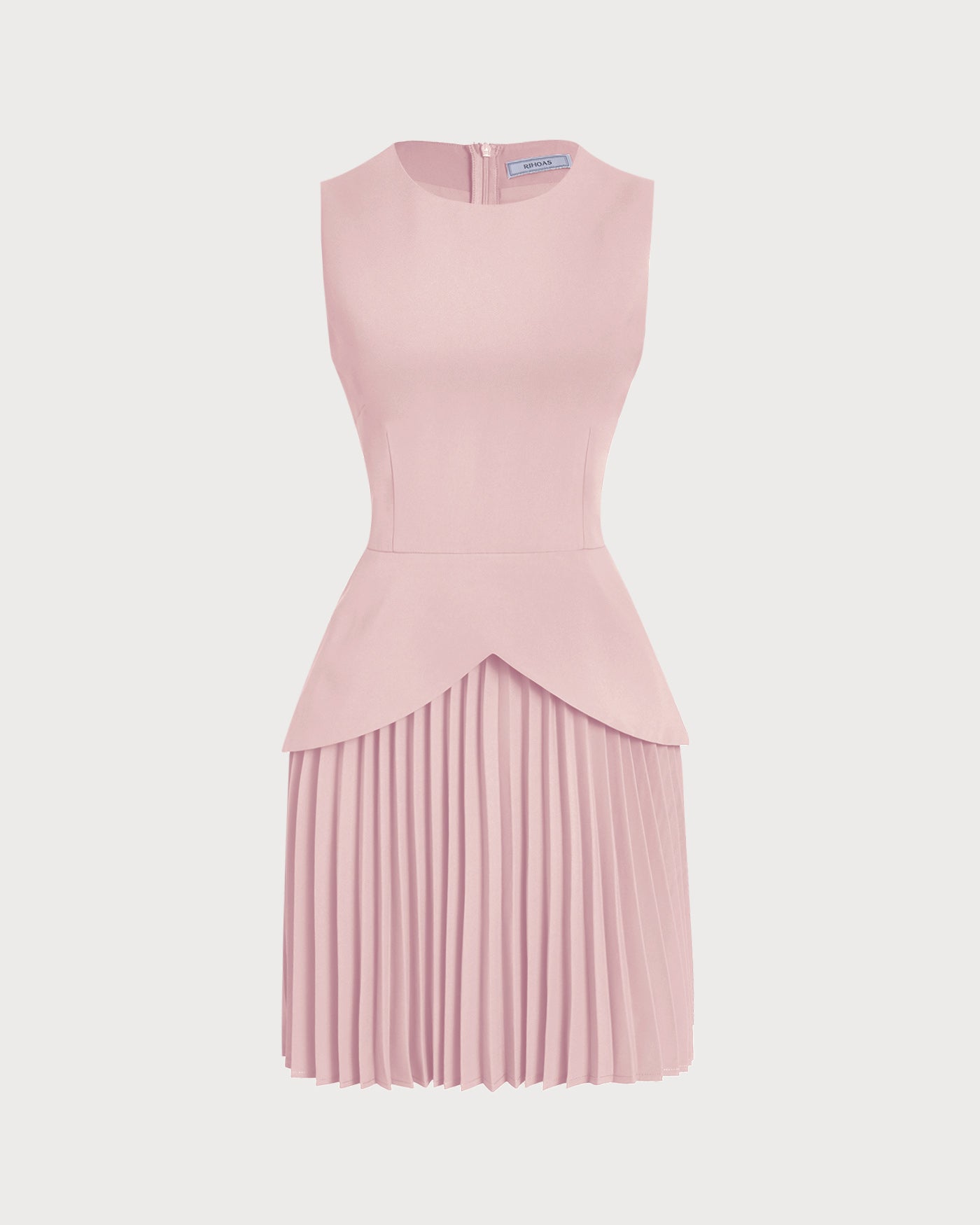Pembe Yuvarlak Yaka Skater Mini Elbise