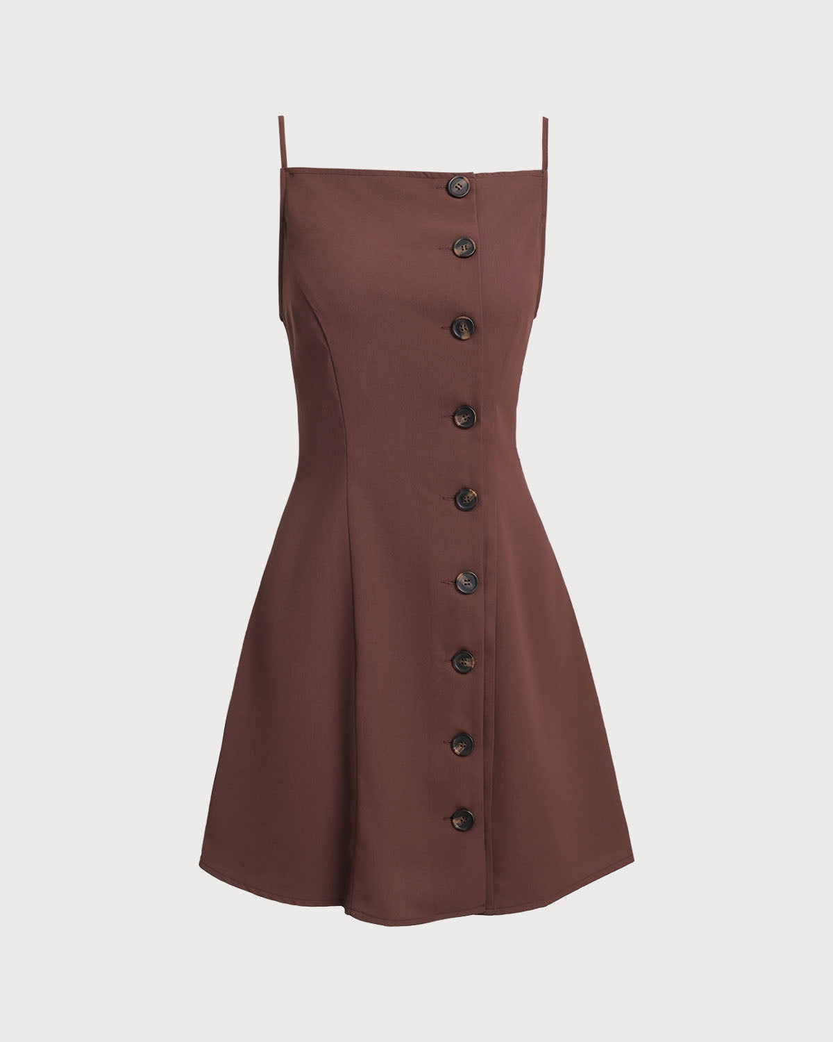 Kahverengi Düğmeli Pileli Slip Mini Elbise