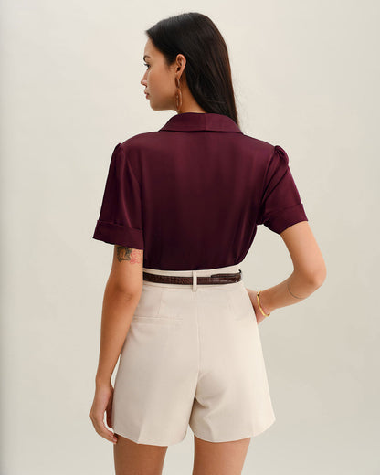 Bordo Saten Bluz