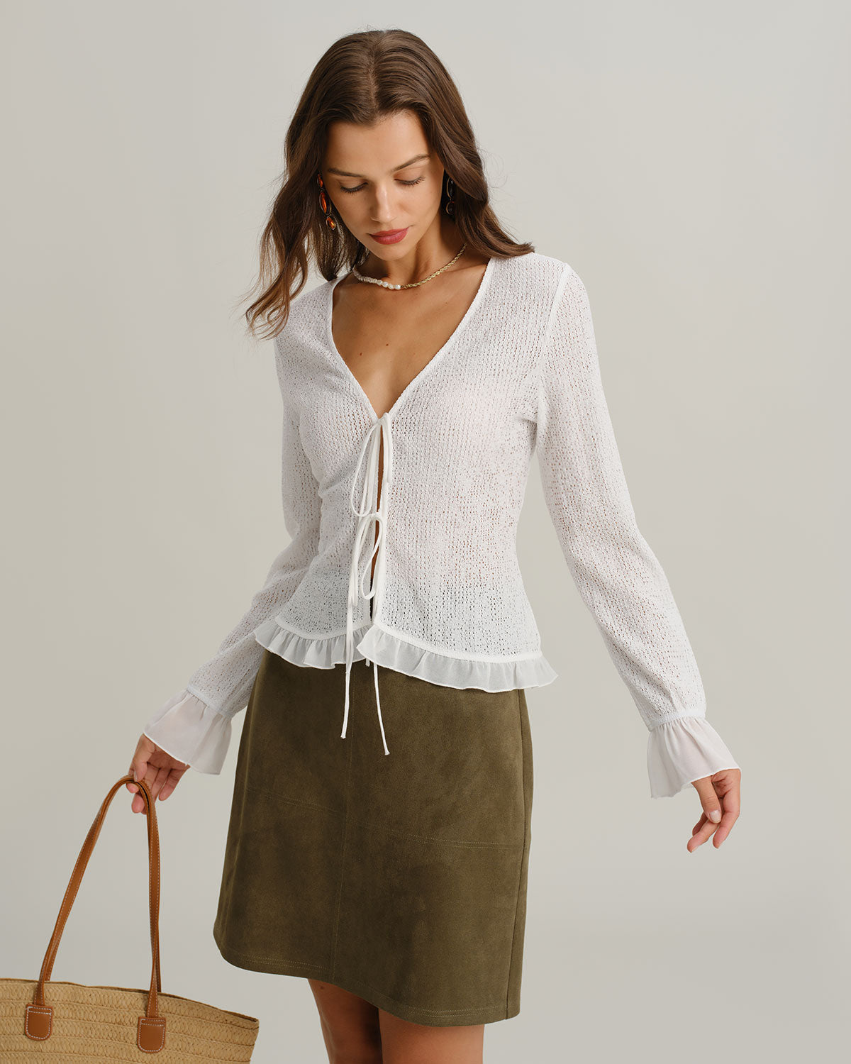 Yeşil Suede Düz Mini Etek