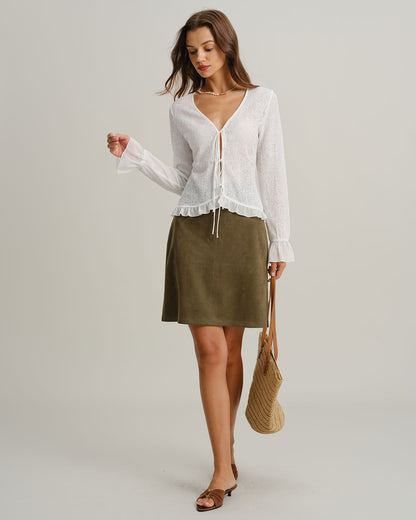 Yeşil Suede Düz Mini Etek