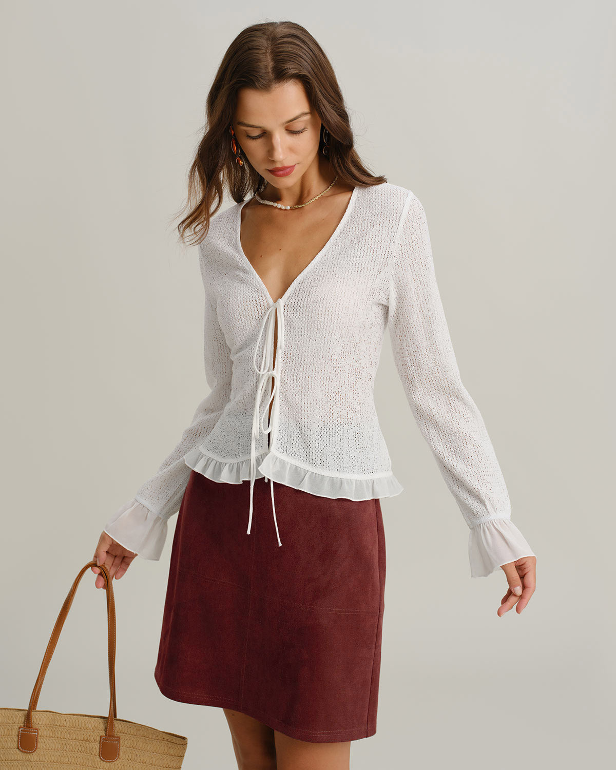 Kırmızı Suede Düz Yırtmaçlı Mini Etek