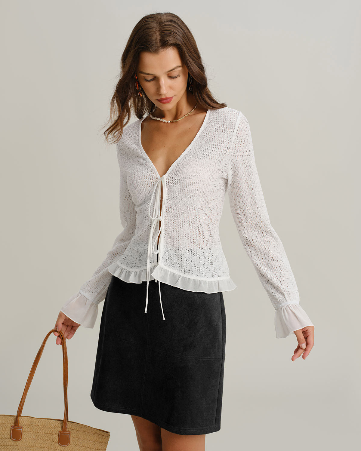 Siyah Suede Düz Yırtmaçlı Mini Etek