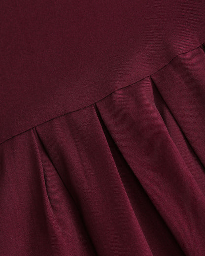 Bordo Normal Bel Pileli Midi Etek