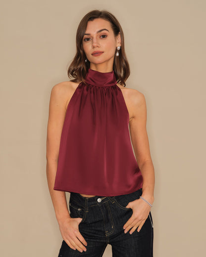Bordo Balıkçı Yaka Bowknot Saten Atlet