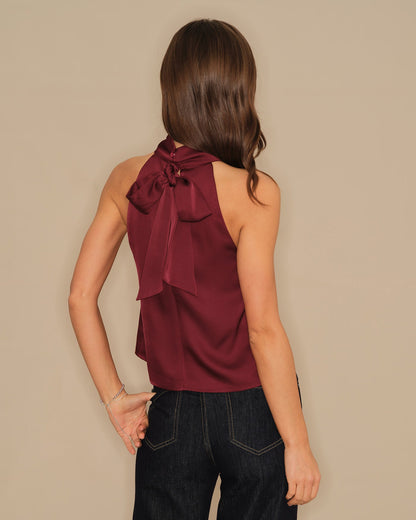 Bordo Balıkçı Yaka Bowknot Saten Atlet